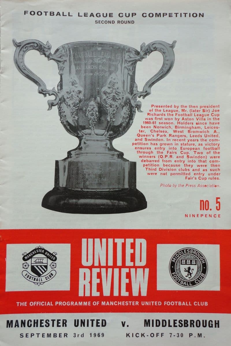 Manchester United v Middlesbrough, League Cup (1969, Sep 3rd)