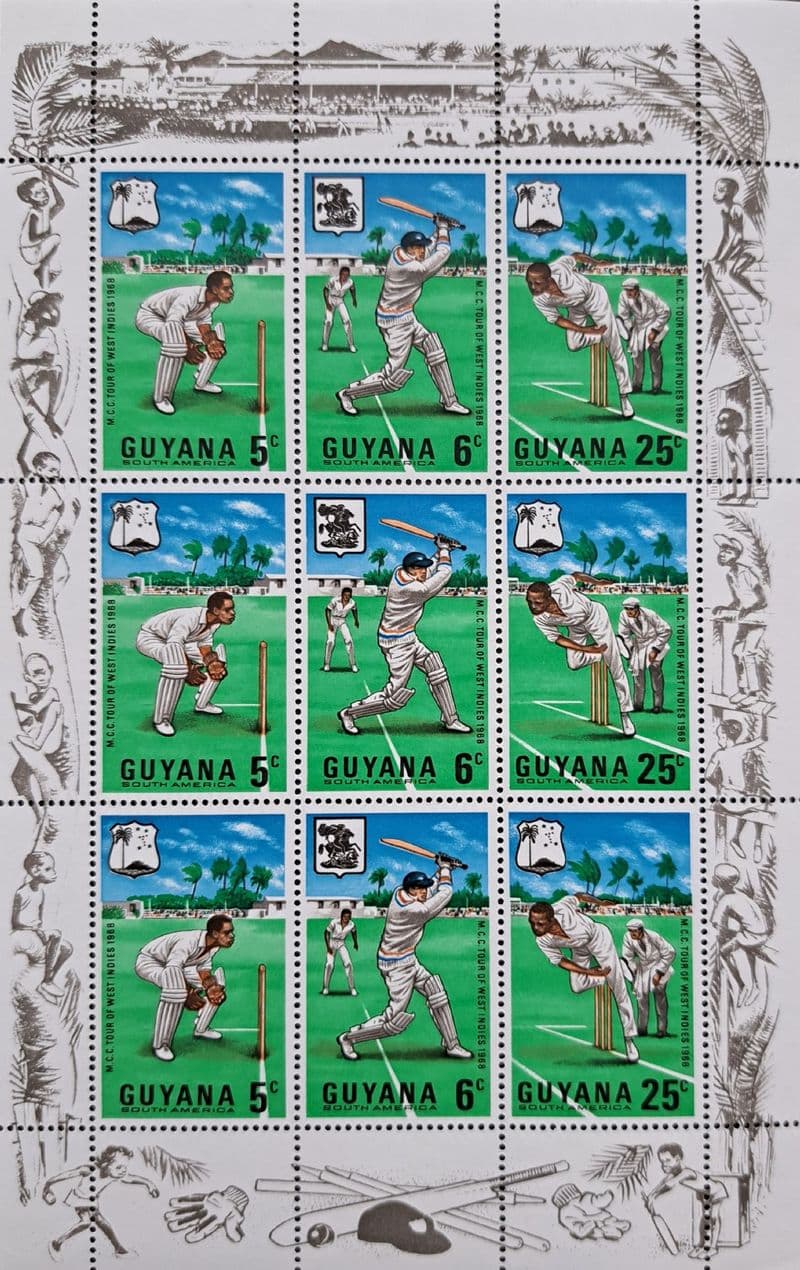 MCC West Indies Tour (1968) Guyana Commemorative Stamp Sheet - Mint