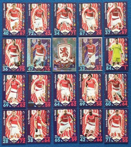 Middlesborough, Match Attax Cards x 20 (2016-17)