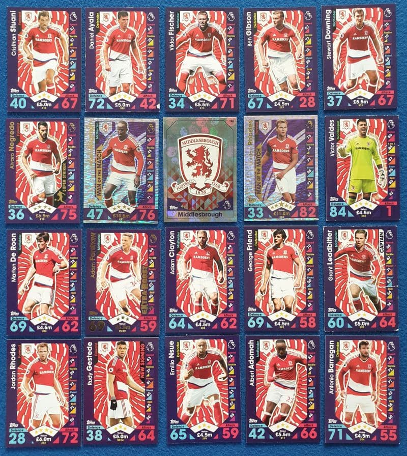 Middlesborough, Match Attax Cards x 20 (2016-17)
