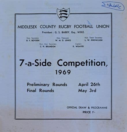 Middlesex Sevens (1969, Apr 26th) Prelim