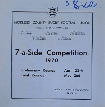 Middlesex Sevens (1970, Apr 25th) Prelim