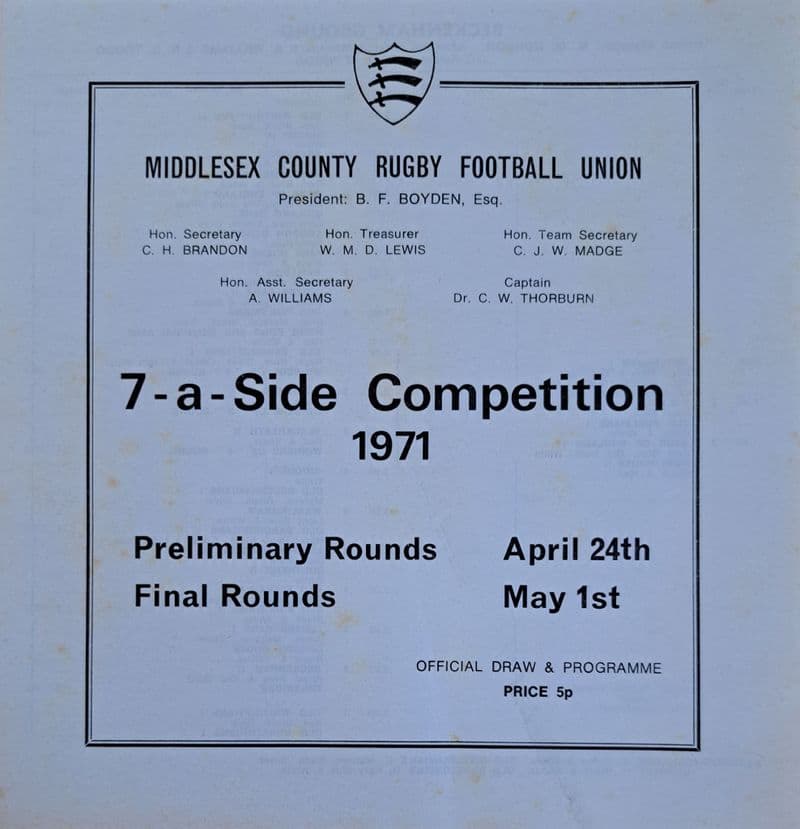 Middlesex Sevens (1971, Apr 24th) Prelim
