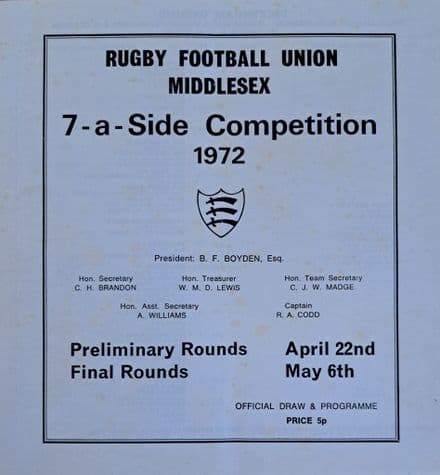 Middlesex Sevens (1972, Apr 22nd) Prelim