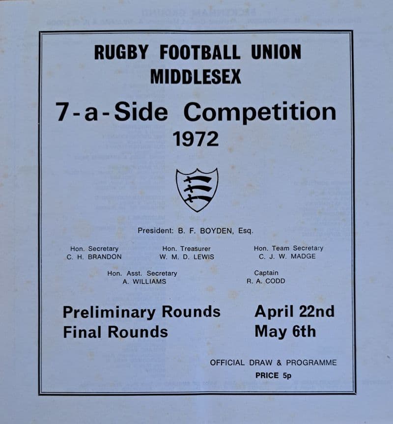 Middlesex Sevens (1972, Apr 22nd) Prelim