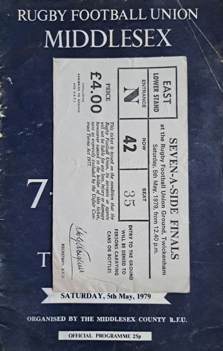 Middlesex Sevens (1979, May 5th) plus Ticket