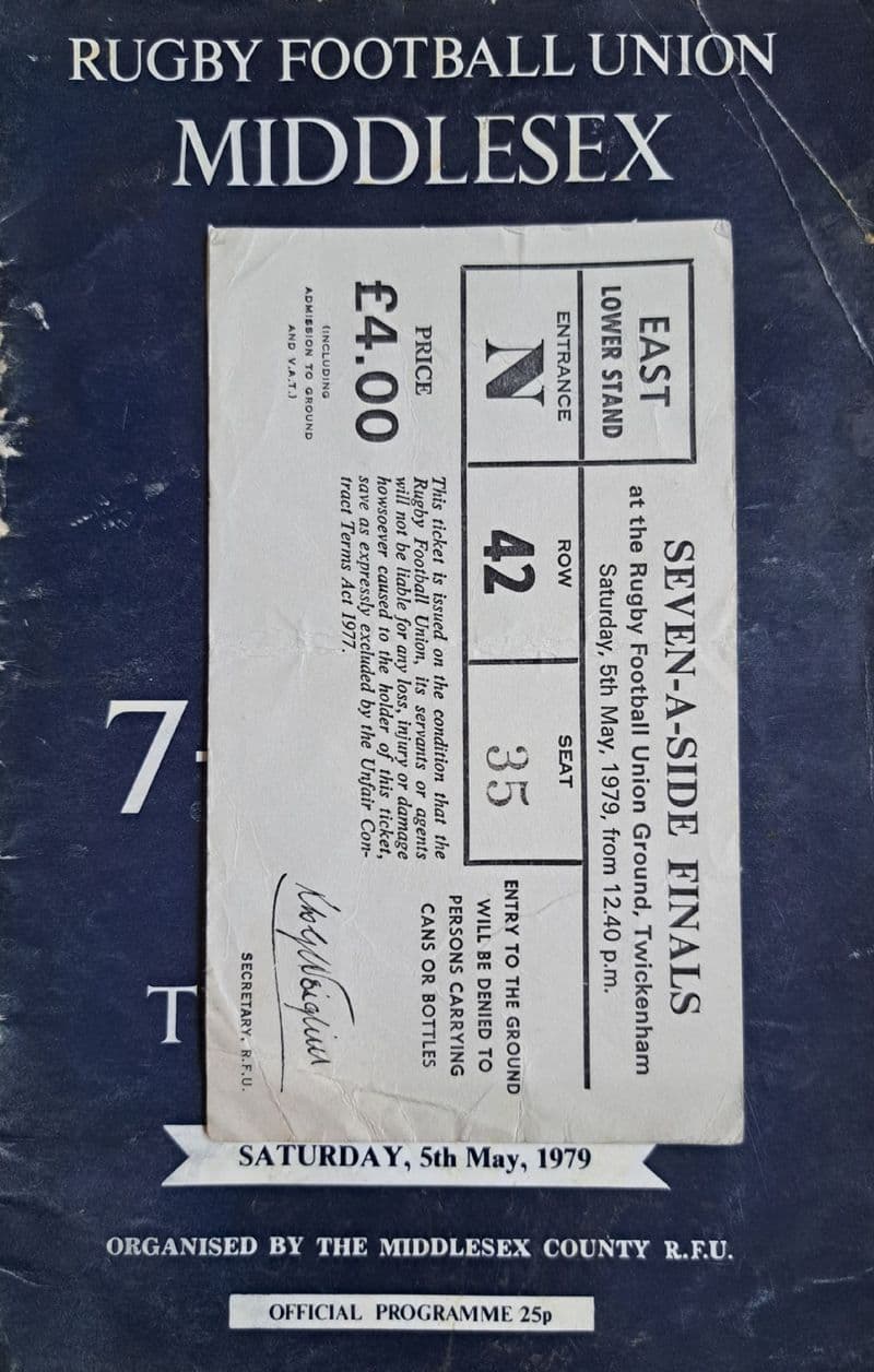 Middlesex Sevens (1979, May 5th) plus Ticket