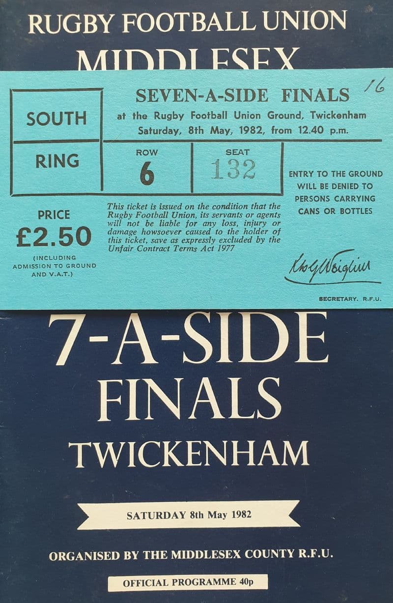 Middlesex Sevens (1982, May 8th with Ticket)