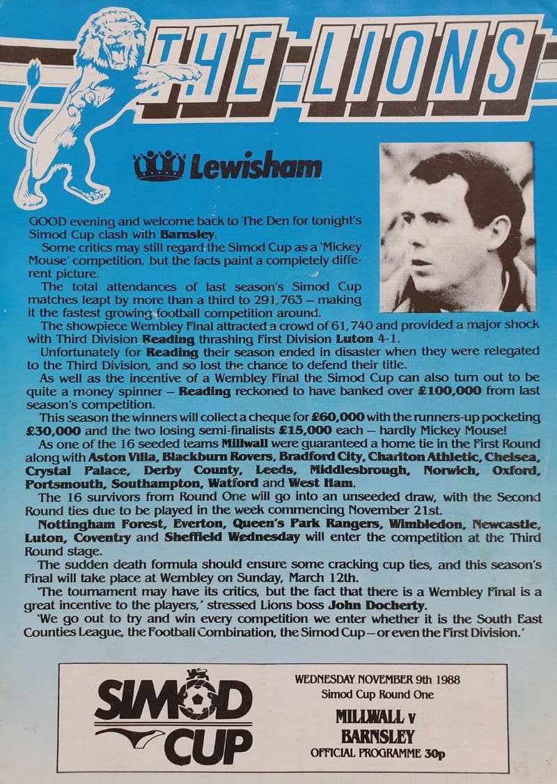 Millwall v Barnsley, Simod Cup (1988, Nov 9th)