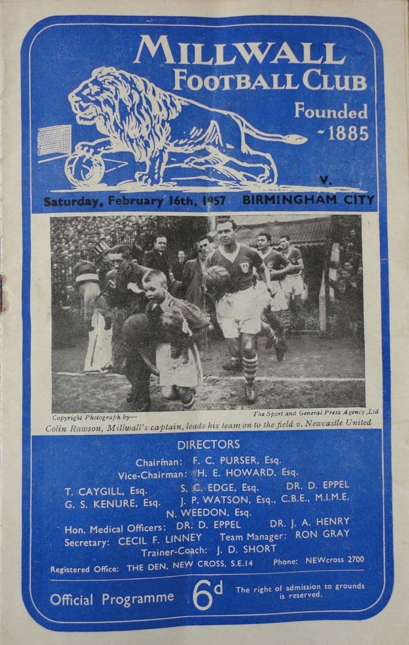 Millwall v Birmingham, FA Cup 5th Rnd (1957, Feb 16th)
