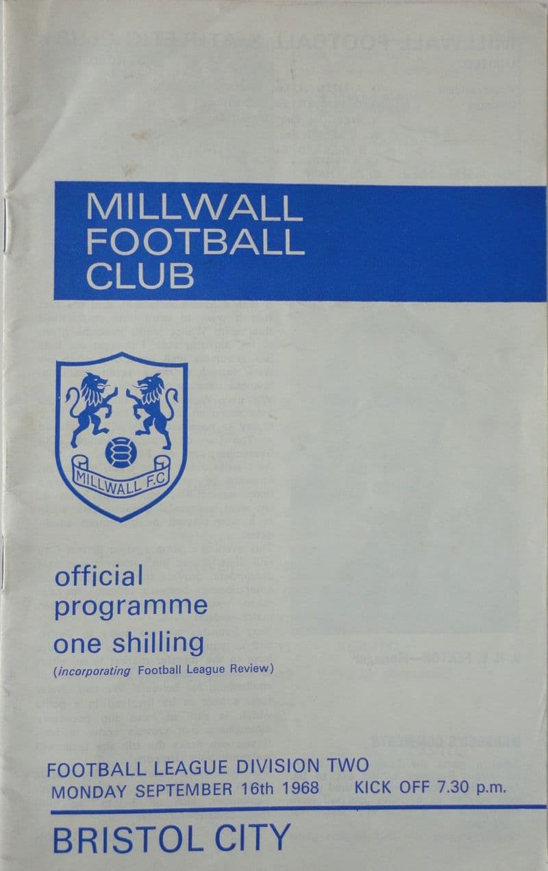 Millwall v Bristol City, Div 2 (1968, Sep 16th) & FLR