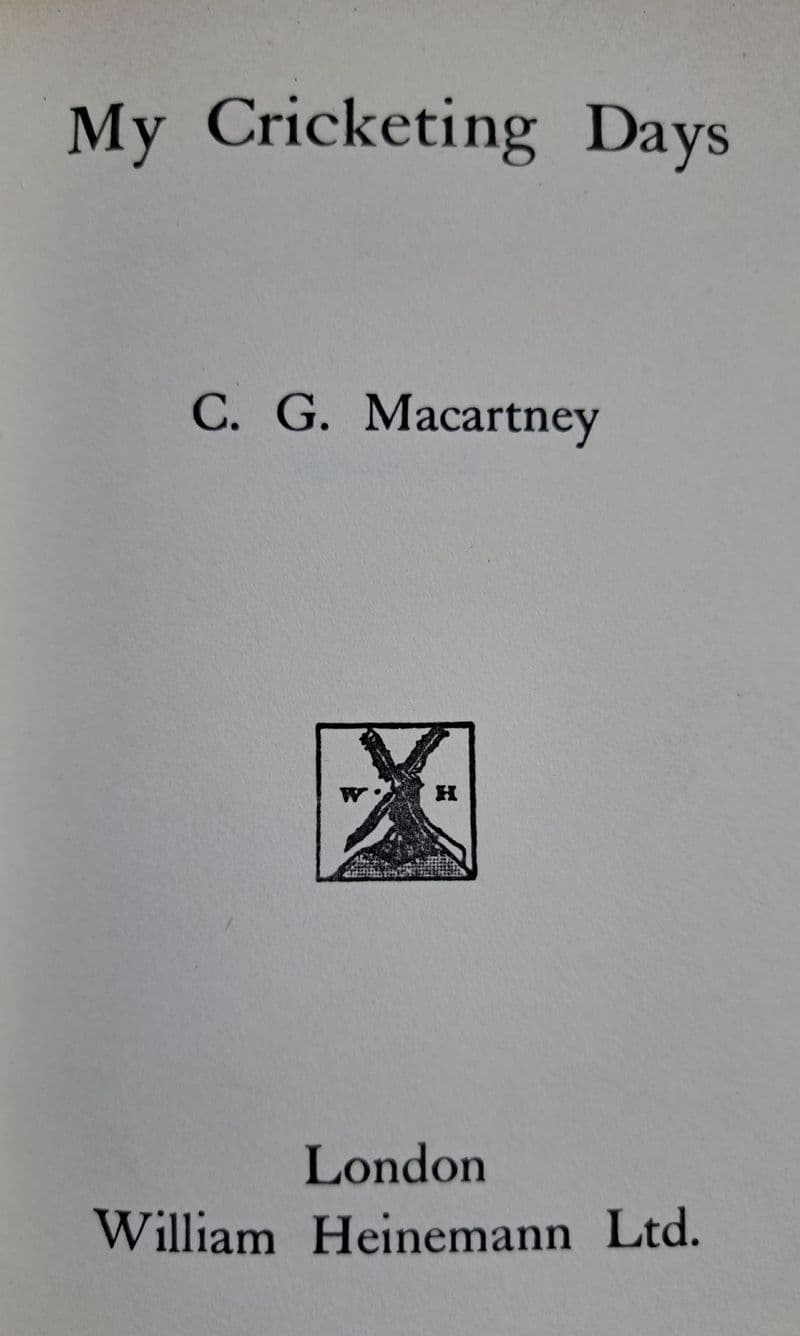 My Cricketing Days by CG Macartney (1930)
