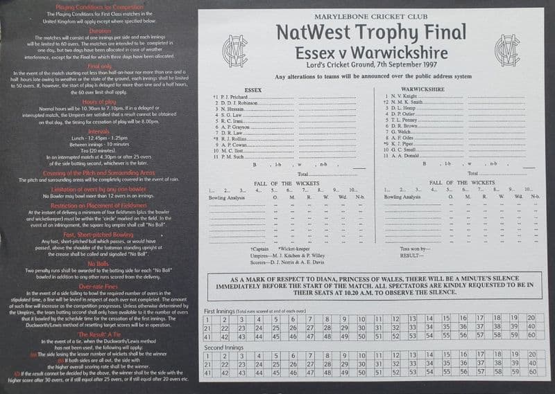 NatWest Trophy Final Scorecard (1997, Sep 7th)