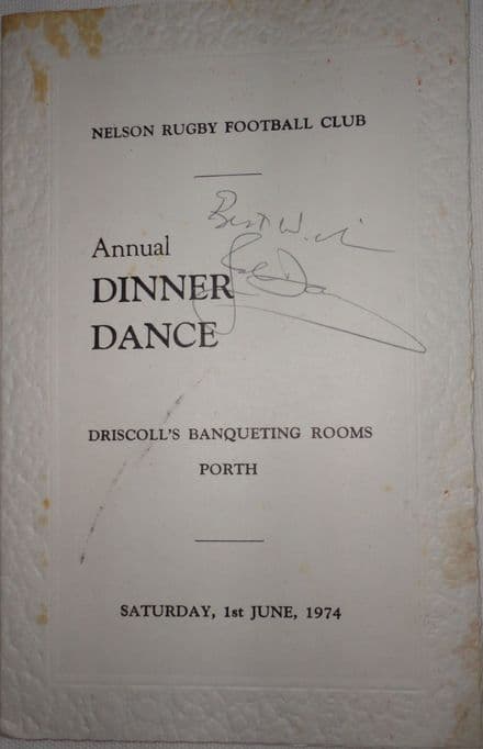 Nelson RFC (1974) Club SIGNED Dinner Menu