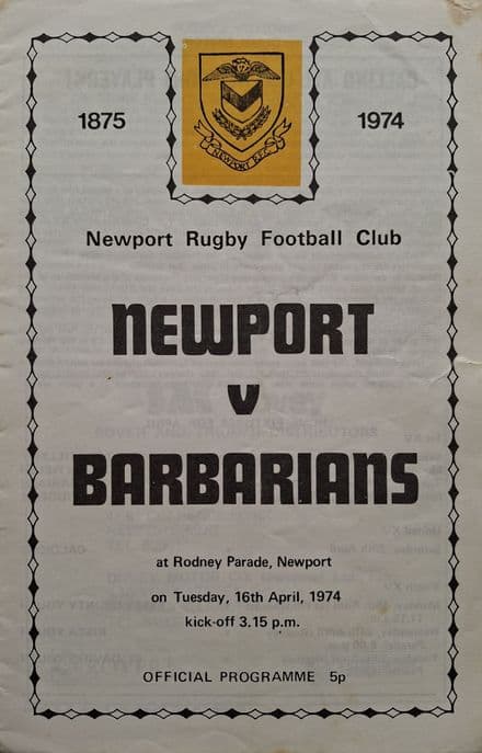 Newport v Barbarians (1974, Apr 16th)
