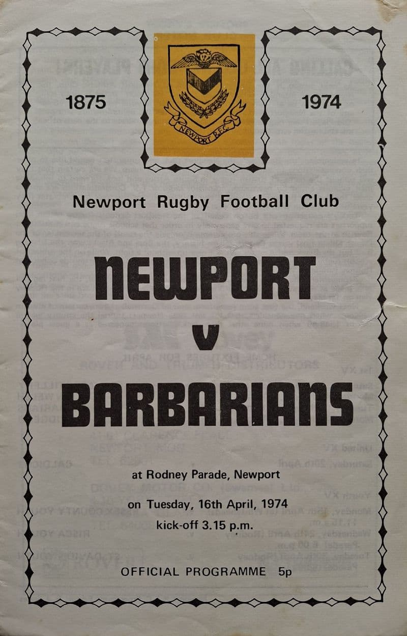 Newport v Barbarians (1974, Apr 16th)