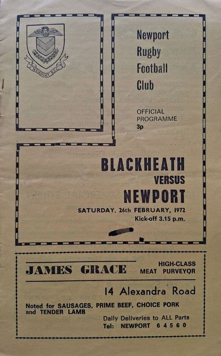 Newport v Blackheath (1972, Feb 26th)