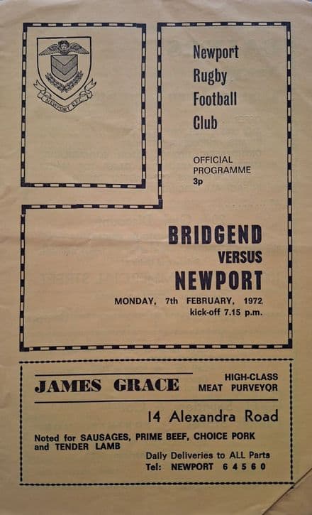 Newport v Bridgend (1972, Feb 7th)