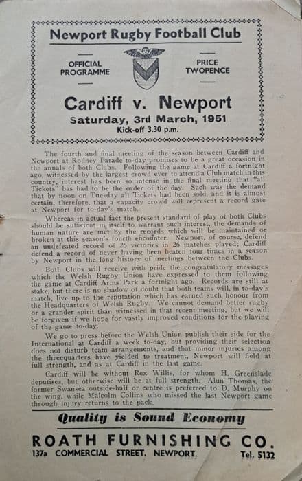 Newport v Cardiff (1951, Mar 3rd)