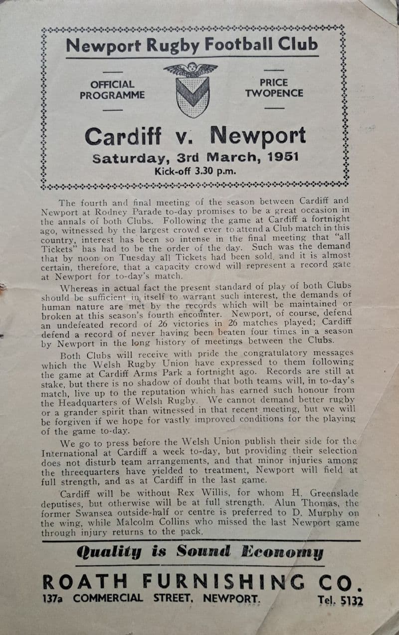 Newport v Cardiff (1951, Mar 3rd)