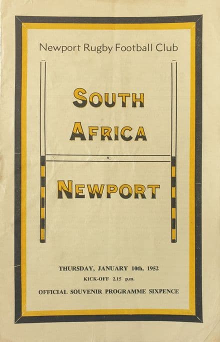 Newport v South Africa Programme (1952, 10th Jan) SIGNED