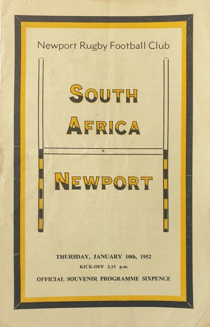 Newport v South Africa Programme (1952, 10th Jan) SIGNED