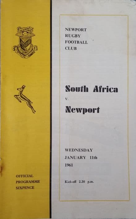 Newport v South Africa Programme (1961, Jan 11th)