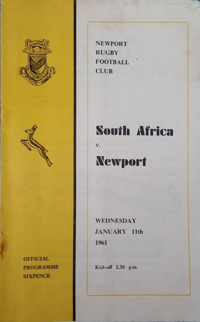 Newport v South Africa Programme (1961, Jan 11th)