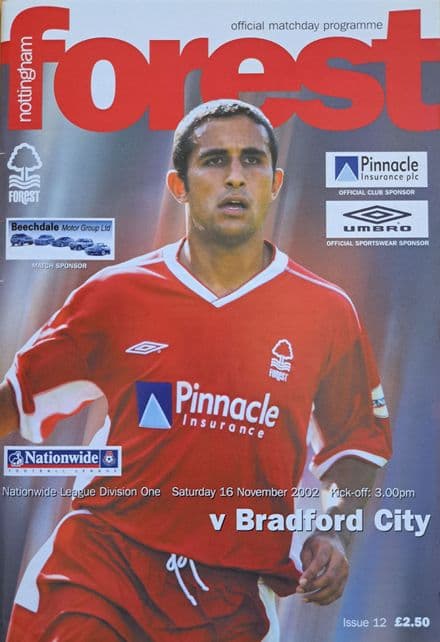Nottm Forest v Bradford City, Div 1 (2002, Nov 16th) & Supporters Club Newsletter