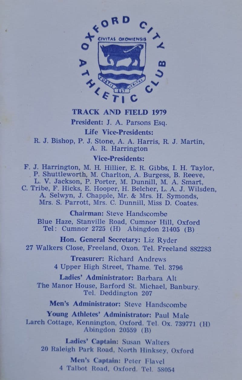 Oxford City Athletic Club 1979