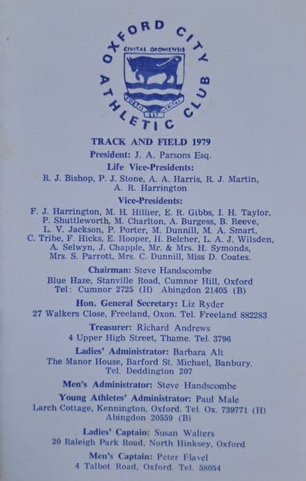 Oxford City Athletic Club 1979