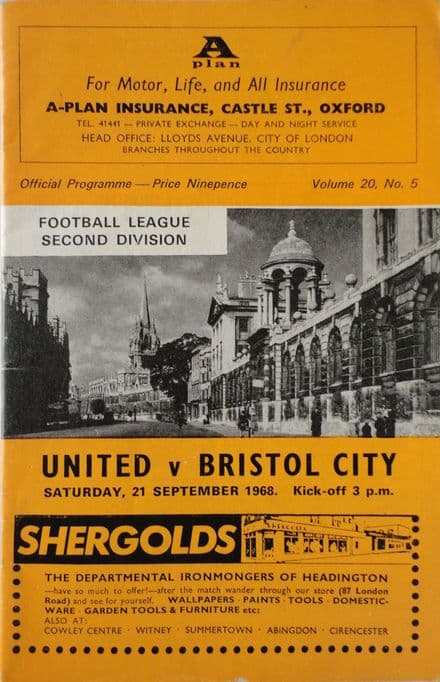 Oxford United v Bristol City, Div 2 (1968, Sep 21st)