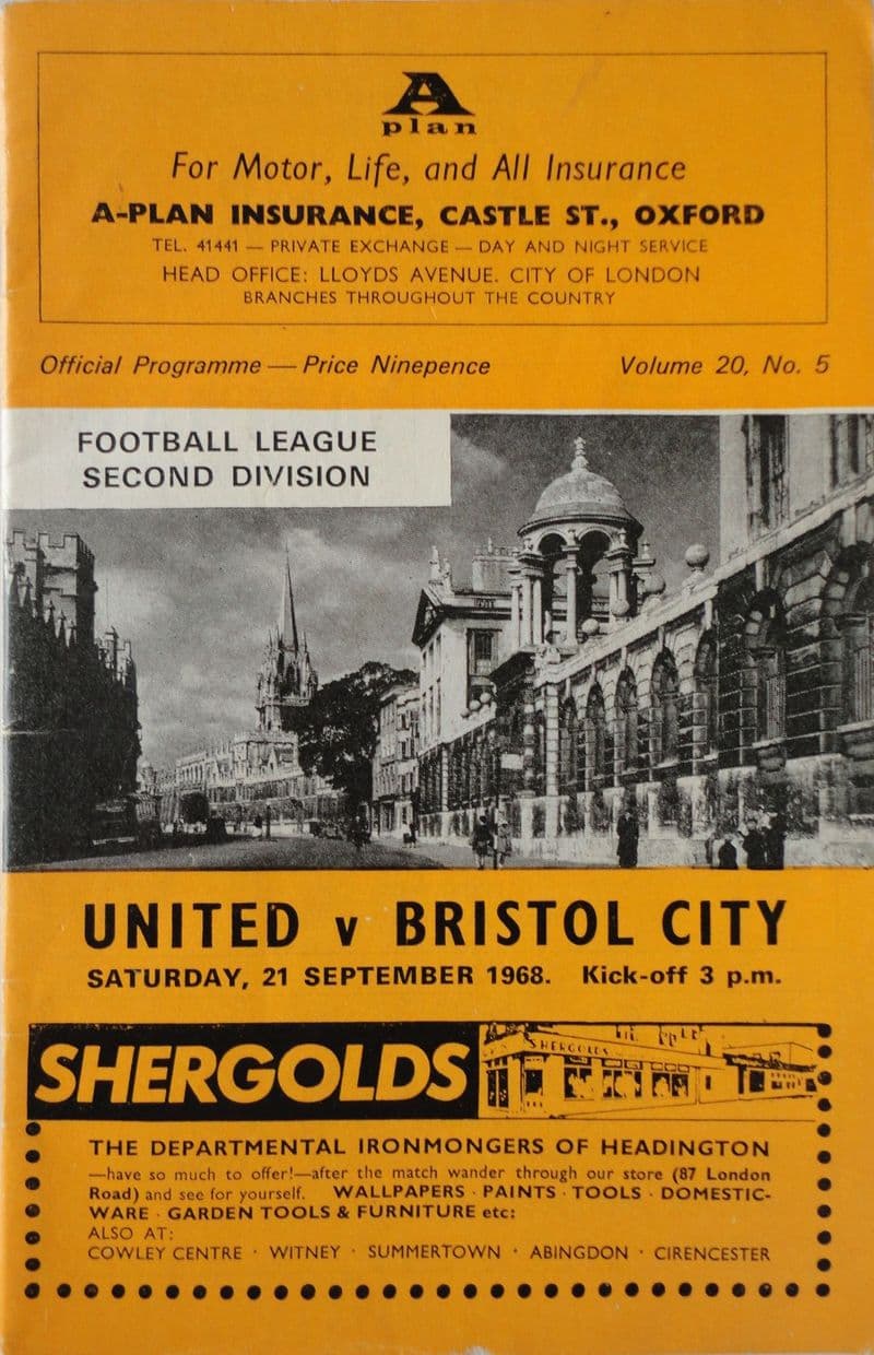 Oxford United v Bristol City, Div 2 (1968, Sep 21st)