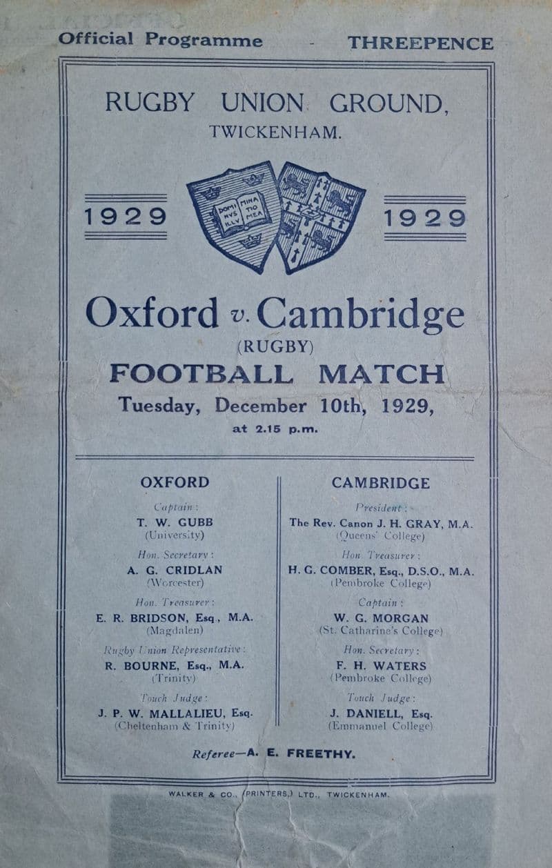 Oxford v Cambridge (1929, Dec 10th)