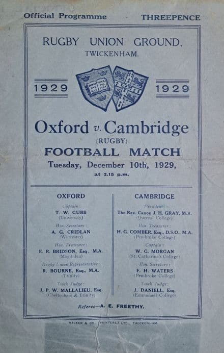 Oxford v Cambridge (1929, Dec 10th)