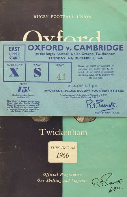 Oxford v Cambridge (1966, Dec 6th) plus Ticket