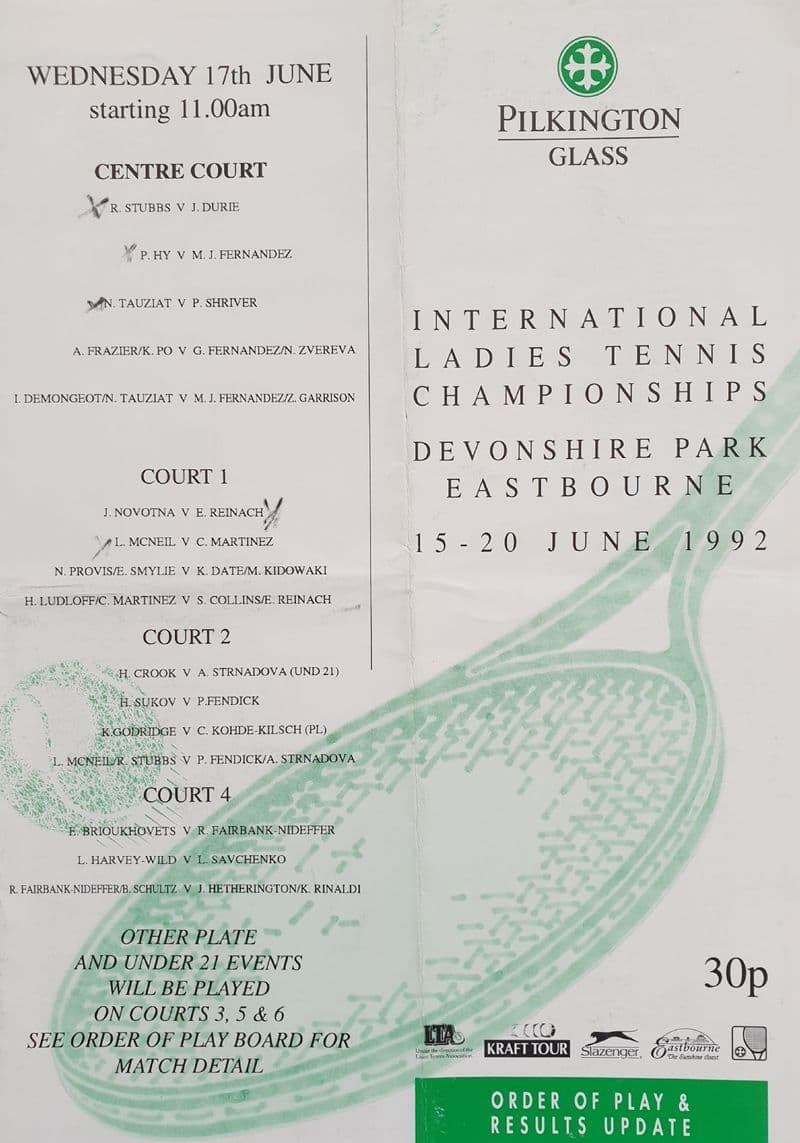 Pilkington Glass Ladies' Championships Eastbourne Order of Play (1994, Jun 17th)
