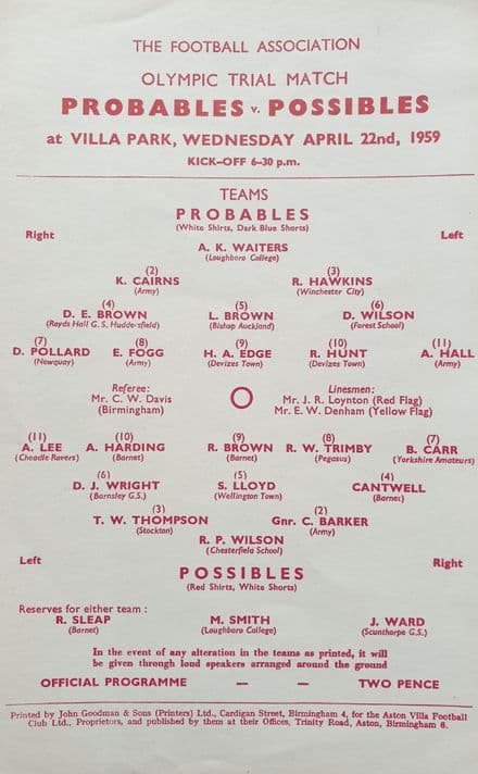 Probables v Possibles, Olympic Trial (1959, Apr 22nd)