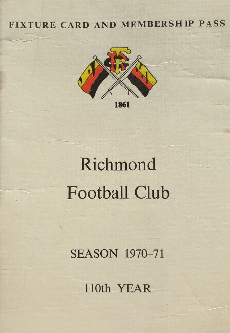 Richmond Fixture Card 1970-71