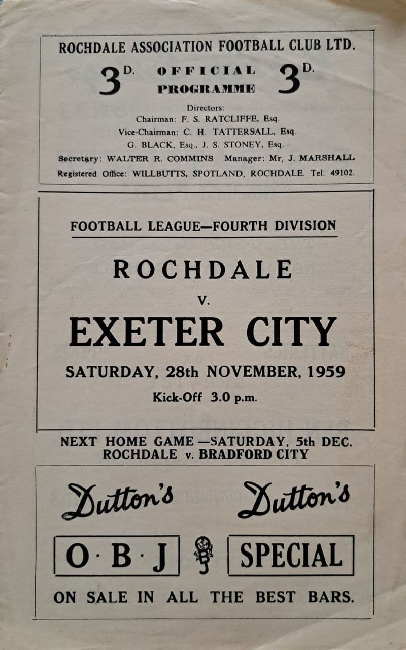 Rochdale v Exeter City, Div 4 (1959, Nov 28th)