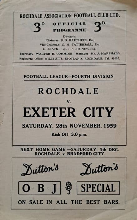 Rochdale v Exeter City, Div 4 (1959, Nov 28th)