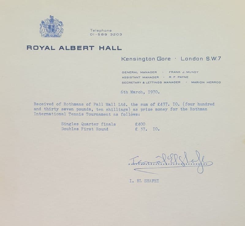 Rothmans International Ismail El Shafei Signature (1970, Mar)