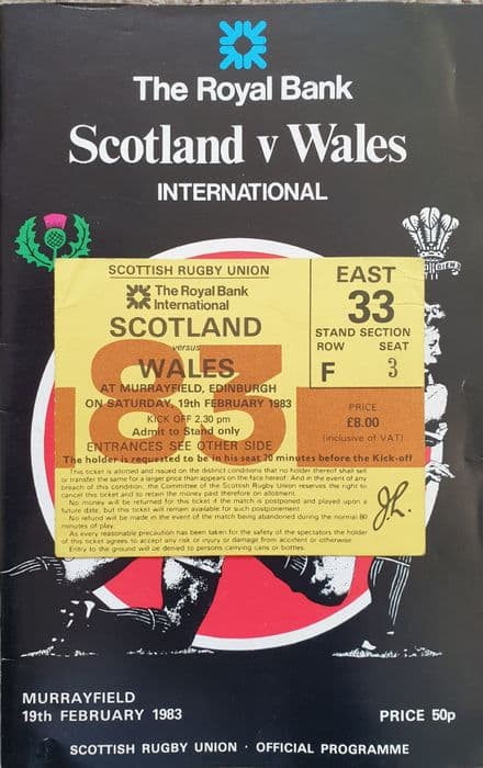 Scotland v Wales (1983, Feb 19th) plus Ticket