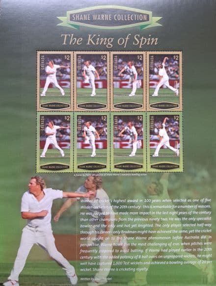 Shane Warne Collection - The King of Spin (2007) Grenada Commemorative Stamp Sheet