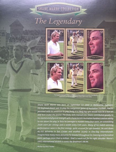 Shane Warne Collection - The Legendary (2007) Grenada Commemorative Stamp Sheet