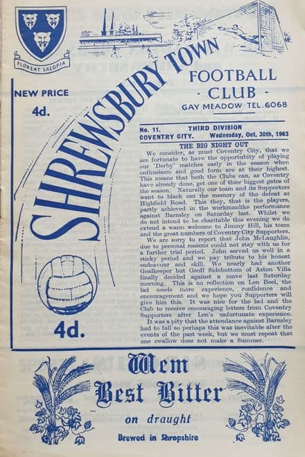 Shrewsbury v Coventry City, Div 3 (1967, Oct 30th)