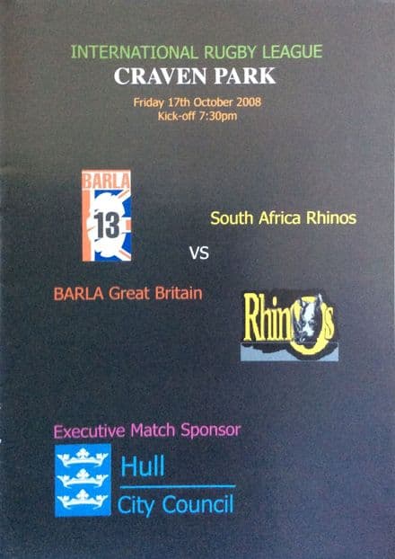 South Africa Rhinos v BARLA Great Britain (2008, October 17th)