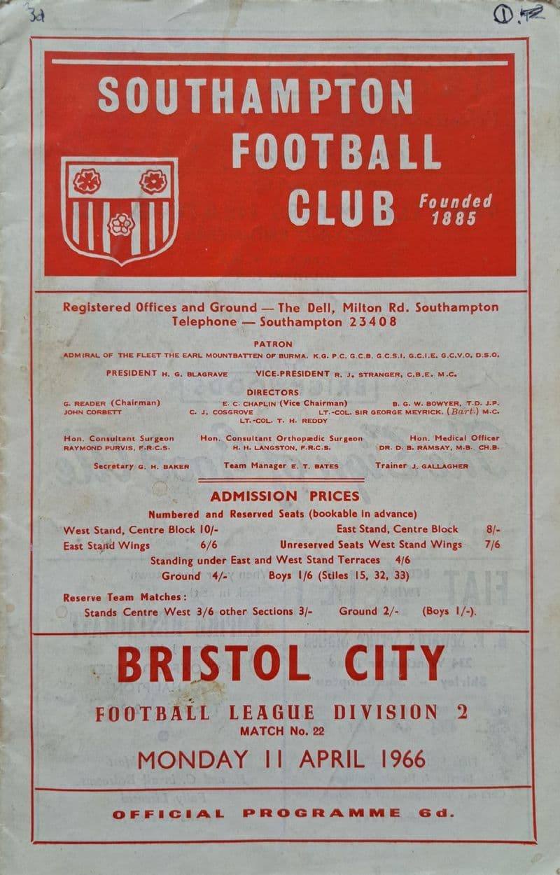 Southampton v Bristol City, Div 2 (1966, Apr 11th)