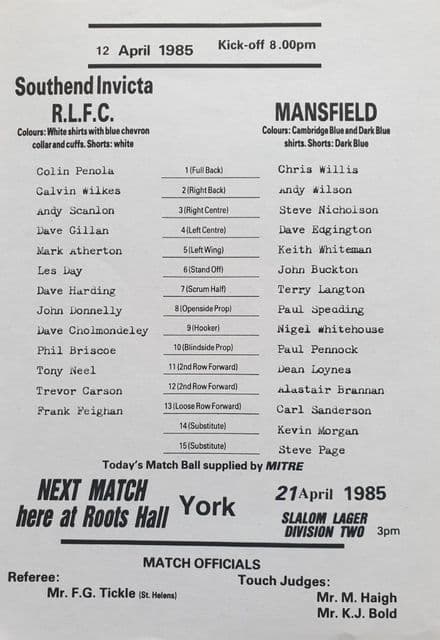 Southend Invicta v Mansfield (1985, Apr 12th)