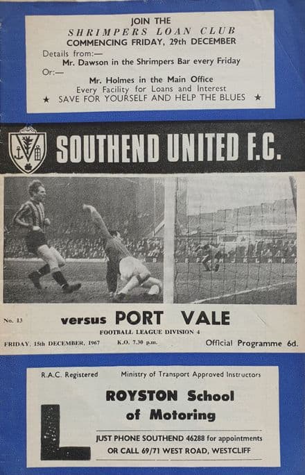 Southend v Port Vale, Div 4 (1967, Dec 15th)